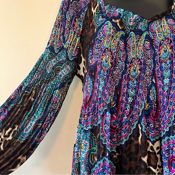 Allison Taylor XL blouse ruched flowy fairy top dark floral stretch - Picture 2 of 11